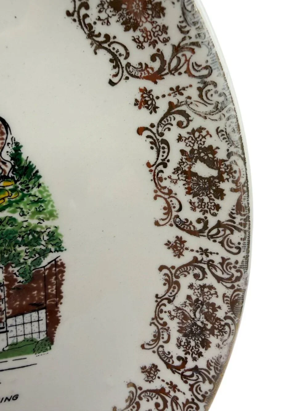 Vintage Copper Country Michigan Souvenir Plate Gold Trim Mining Scenes MCM - Picture 5 of 5